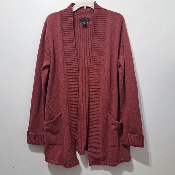 Tahari Open Front Cotton Blend Lagenlook Knit Sweater Burgundy Size XL NWT - Picture 9 of 15